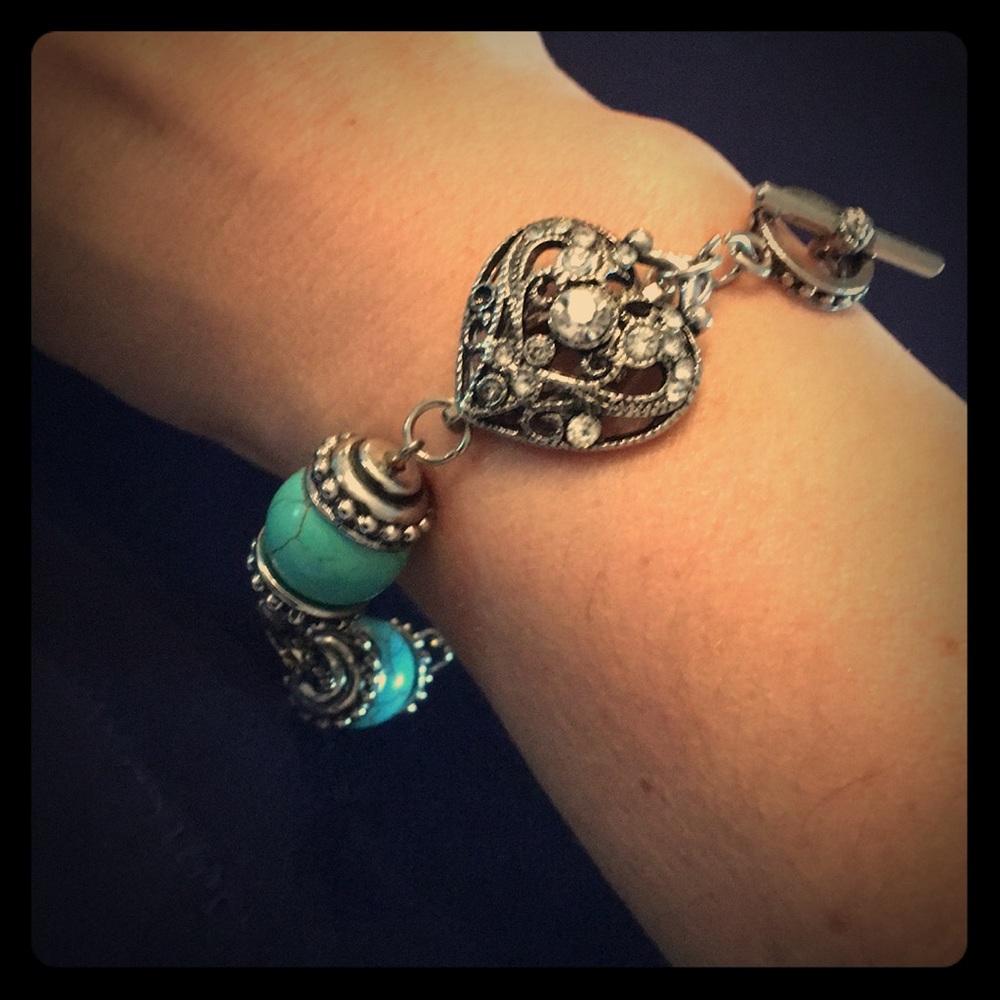 SOLD! Silver, rhinestone, turquoise bracelet